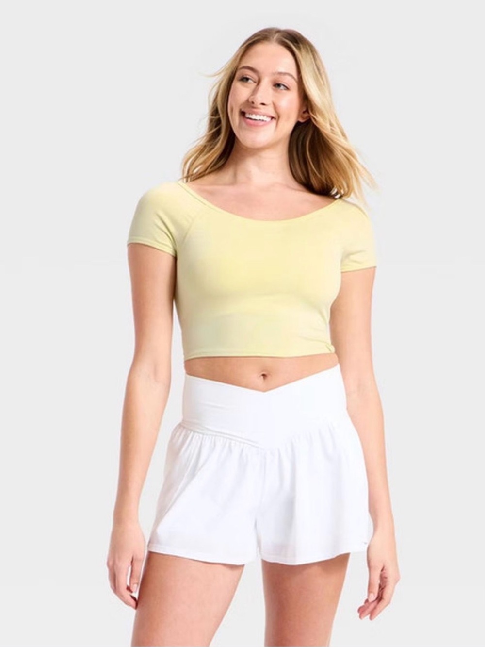 JoyLab Pale Yellow Short Sleeve Support Crop Top